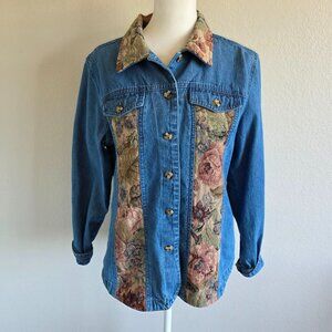 VTG Lemon Grass DenimJean  Tapestry Jacket Long Sleeve Collared Button Size S